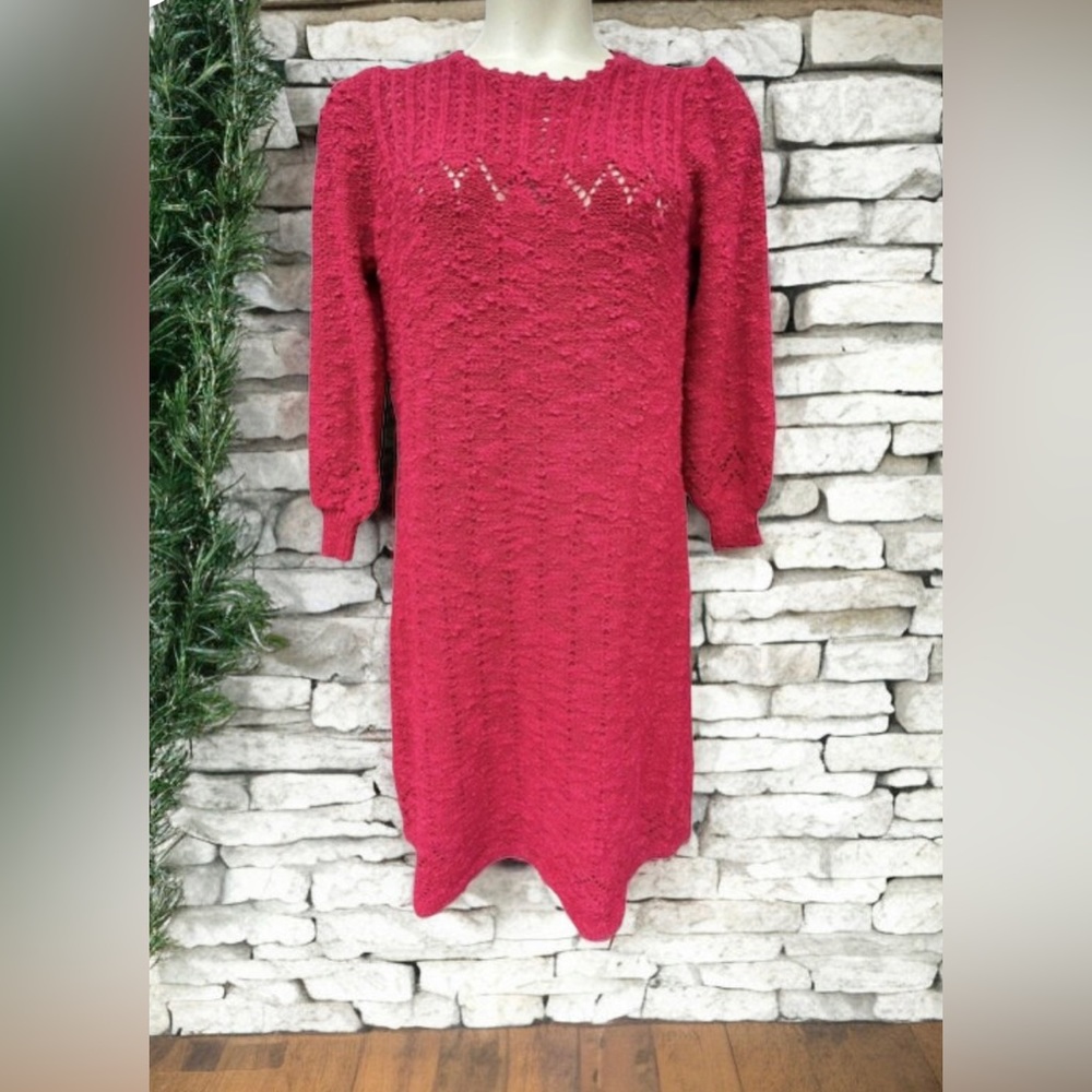 Marisa Christina Contessa Visconte Boucle Knit Dress Size L Red 70s 80s Shift